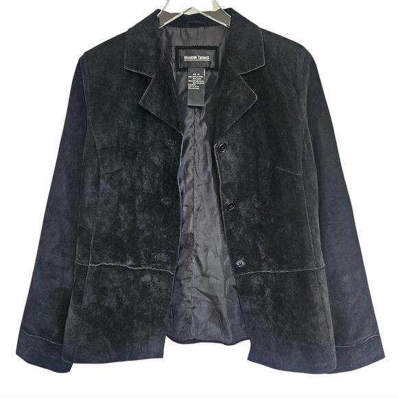 Brandon Thomas Black Suede Jacket Barn Coat Size M Genuine Leather Retro - Picture 2 of 9